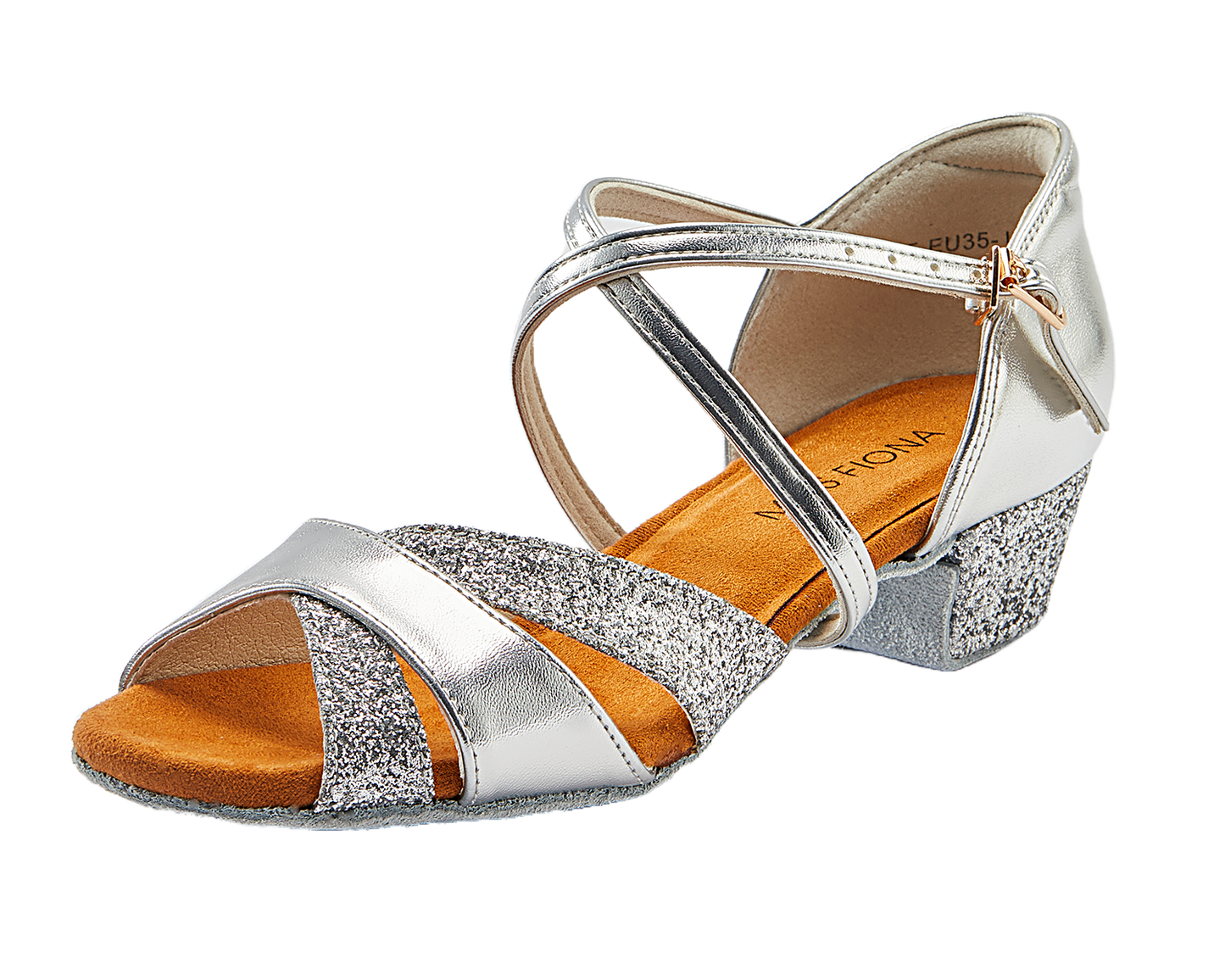 Girls Soft-Soled Glittering Latin Ballroom Dance Shoes with Leather Strap