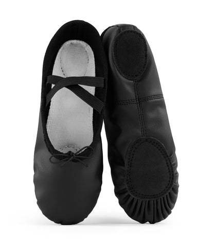 Womens PU Leather Ballet Slippers Dance Shoes Split Sole Belly Flat Adult Dance Trainers