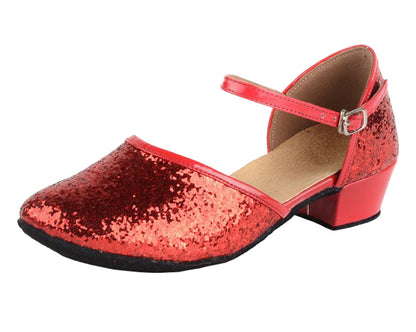 Girls One Strap Glitter Ballroom Dance Shoes PU Leather Close Toe Latin Tango Practice Shoes