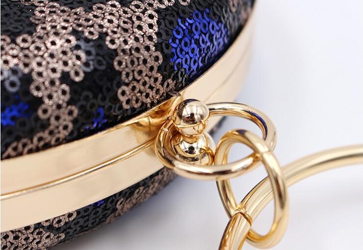 Womens Sequined Leopard Round Clutch Purse Ring Top-handle Party Bag