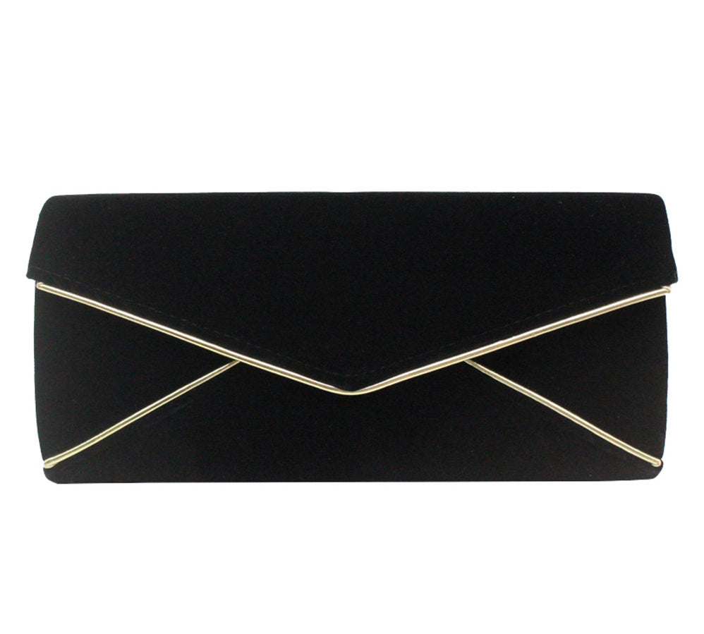 Womens Velvet Envelope Flap Formal Clutch Party Purse Gold Trim Evening Bridal Handbag