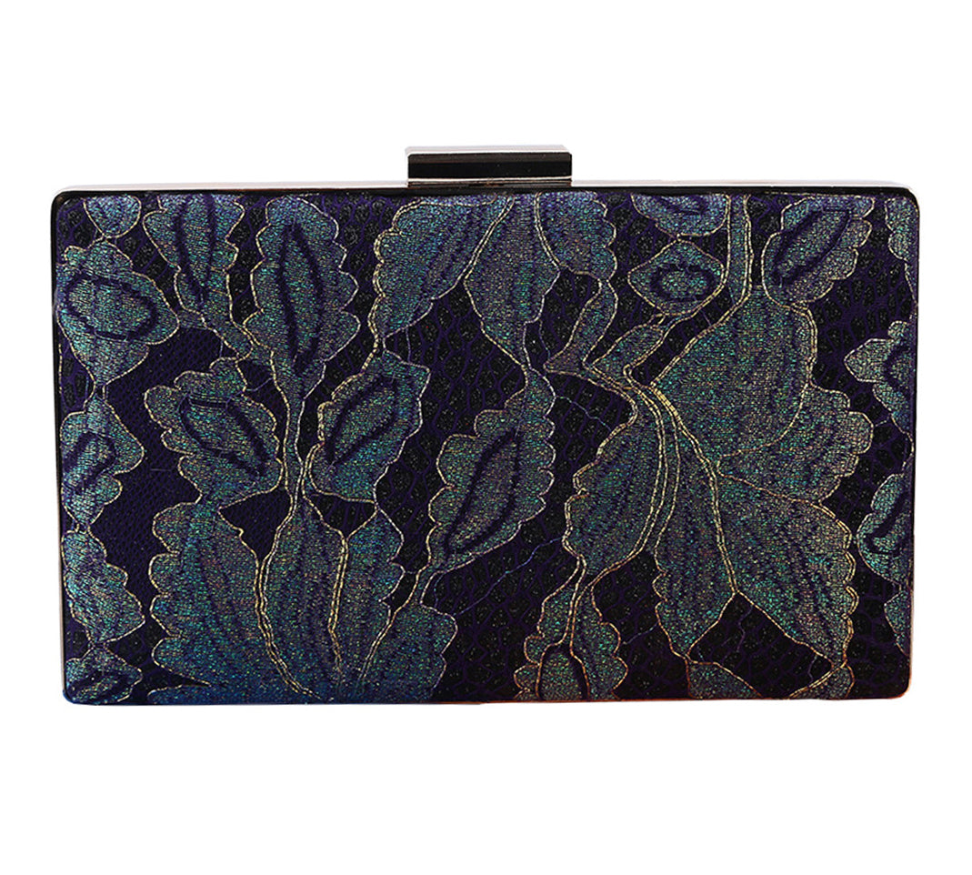 Womens Vintage Evening Clucth Leaf Embroidered Satin Prom Dinner Clutch Bag Wedding Formal Purse