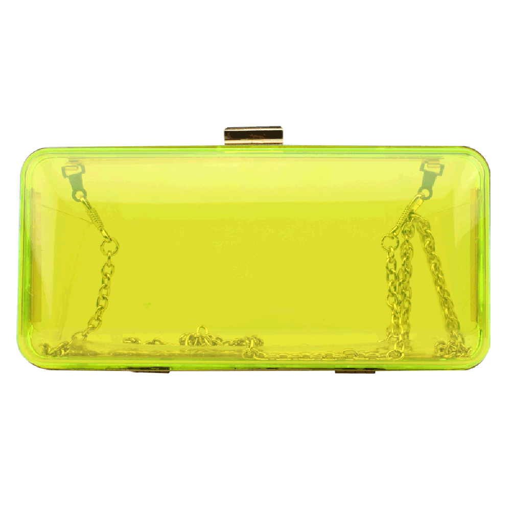 Womens See Through Acrylic Evening Clutch Candy Color Transparent Prom Hardbox Purse with Chain