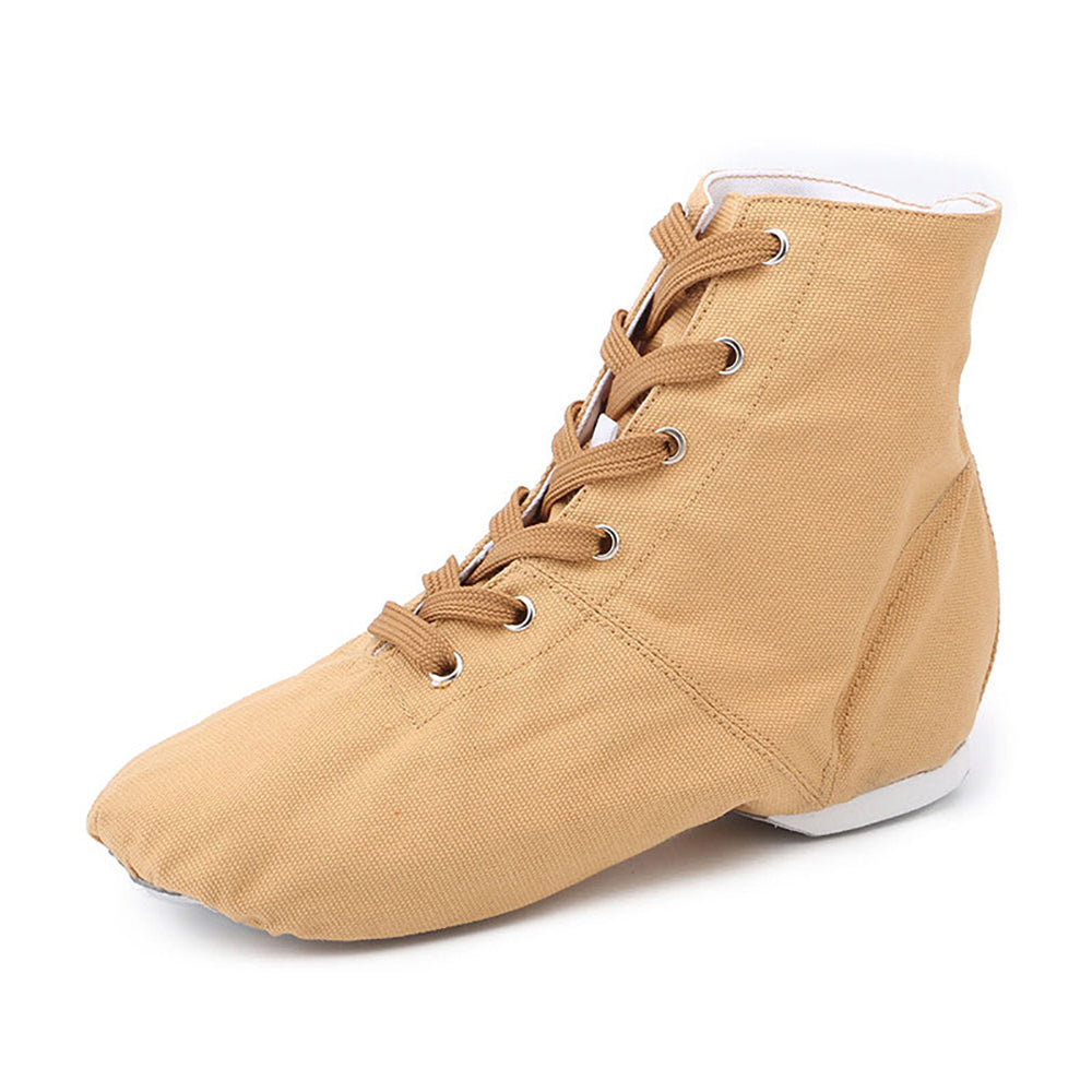 Womens Canvas Over The Ankle Jazz Dance Boots Lace-up Ballroom Modern Dance Shoes