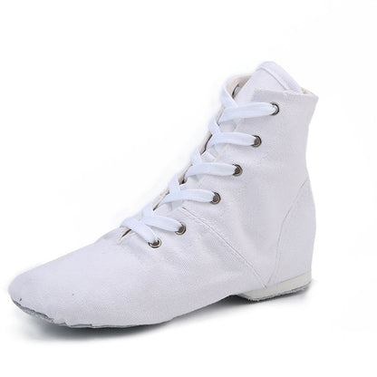 Womens Canvas Over The Ankle Jazz Dance Boots Lace-up Ballroom Modern Dance Shoes