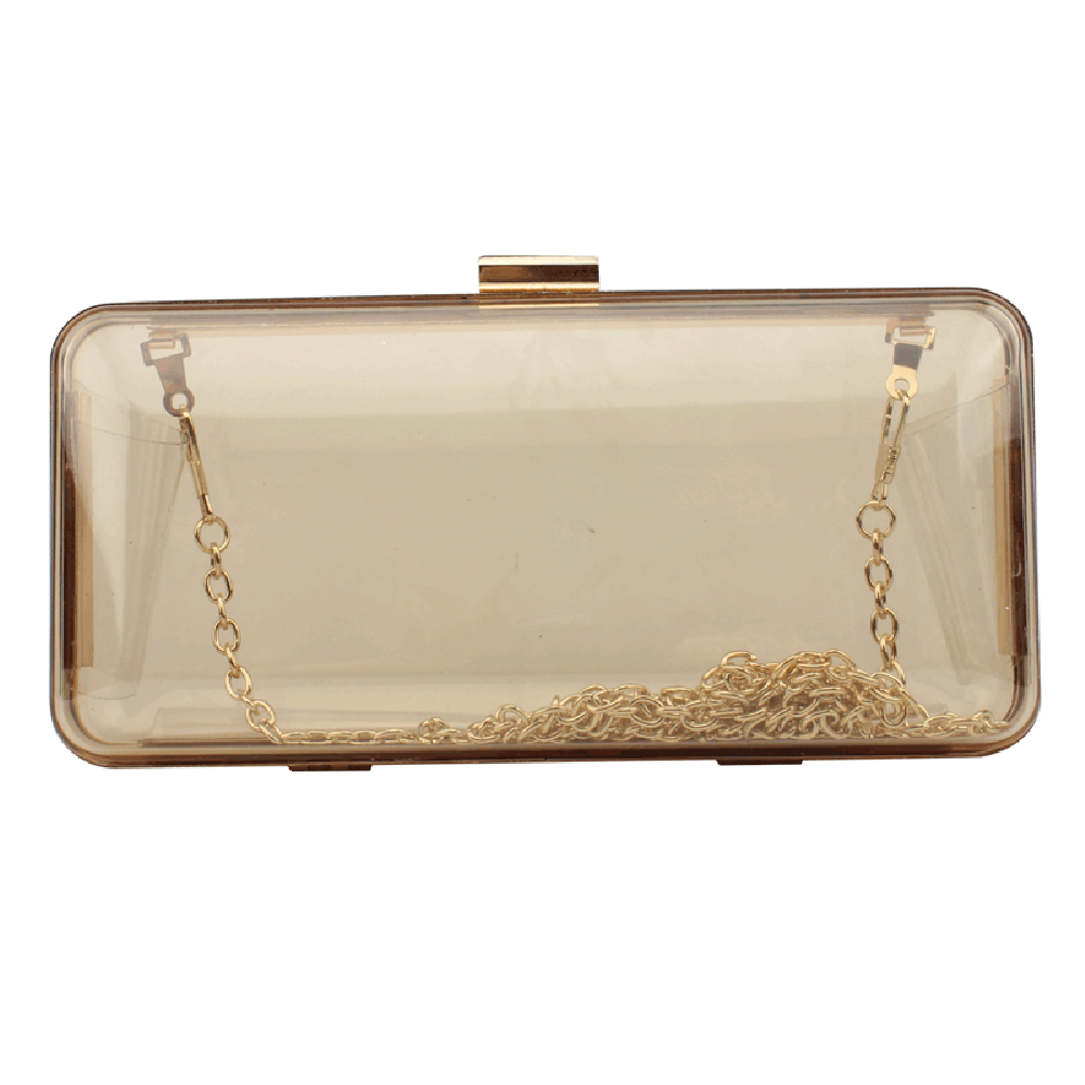 Womens See Through Acrylic Evening Clutch Candy Color Transparent Prom Hardbox Purse with Chain