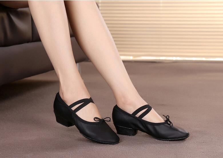 Womens Low-Heeled Leather Ballet Shoes Soft-Soled Belly Teachers Dance Shoes