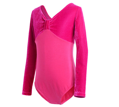 Girls Velvet Long Sleeves Leotard Bowknot Top Ballet Dance Leotard Kids Athletic Activewear