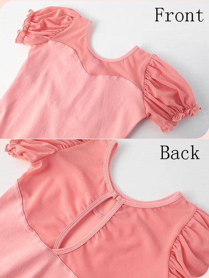 Girls Puff Sleeves Dancewear Ballet Leotard Keyhole Back Activewear for Kids