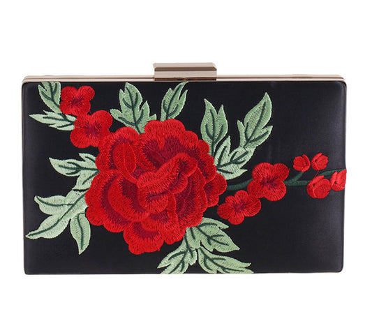 Womens Red Floral Embroidered Satin Evening Clutch Bag Vintage Prom Bag 2020 Formal Purse