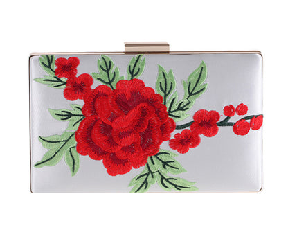 Womens Red Floral Embroidered Satin Evening Clutch Bag Vintage Prom Bag 2020 Formal Purse