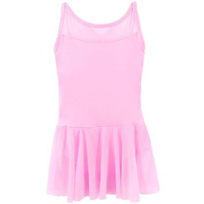 Girls Mesh Neck Skirted Snap Crotch Ballet Dance Leotards Sleeveless