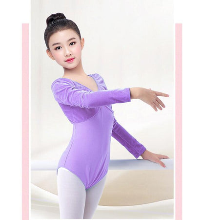 Girls Velvet Long Sleeves Leotard Bowknot Top Ballet Dance Leotard Kids Athletic Activewear