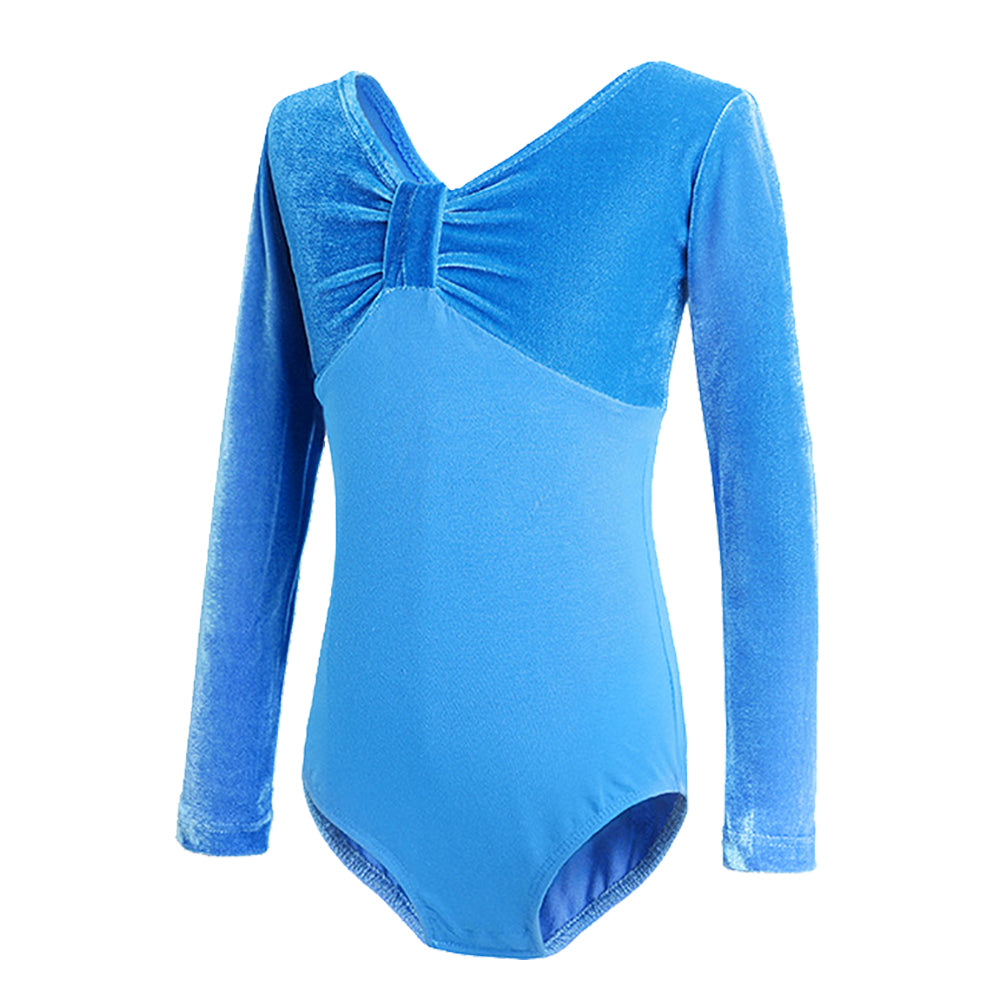 Girls Velvet Long Sleeves Leotard Bowknot Top Ballet Dance Leotard Kids Athletic Activewear