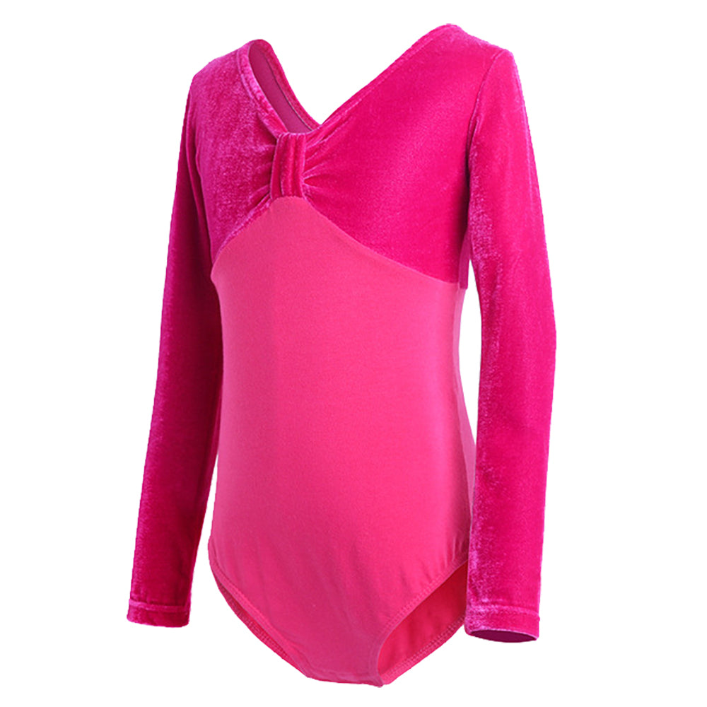 Girls Velvet Long Sleeves Leotard Bowknot Top Ballet Dance Leotard Kids Athletic Activewear