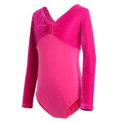 Girls Velvet Long Sleeves Leotard Bowknot Top Ballet Dance Leotard Kids Athletic Activewear