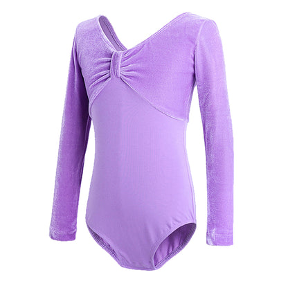 Girls Velvet Long Sleeves Leotard Bowknot Top Ballet Dance Leotard Kids Athletic Activewear