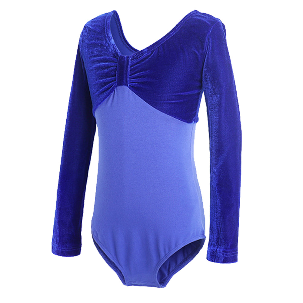 Girls Velvet Long Sleeves Leotard Bowknot Top Ballet Dance Leotard Kids Athletic Activewear