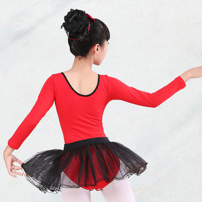 Girls Cotton Ballet Dance Leotard Set Short Sleeves Cheongsam Style Tutu Skirt Dance Dress