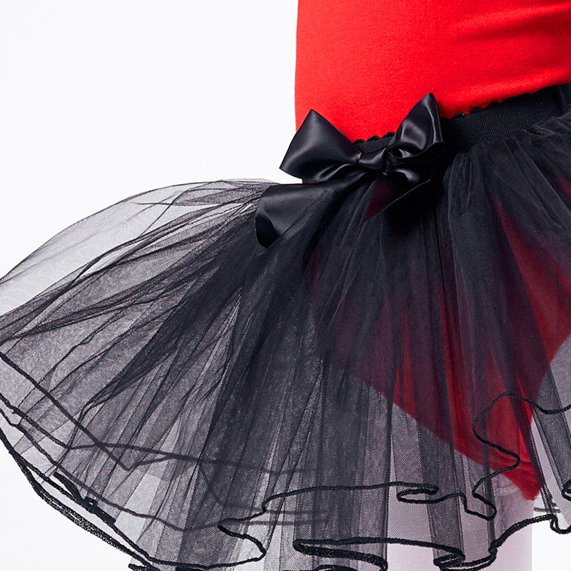 Girls Cotton Ballet Dance Leotard Set Short Sleeves Cheongsam Style Tutu Skirt Dance Dress