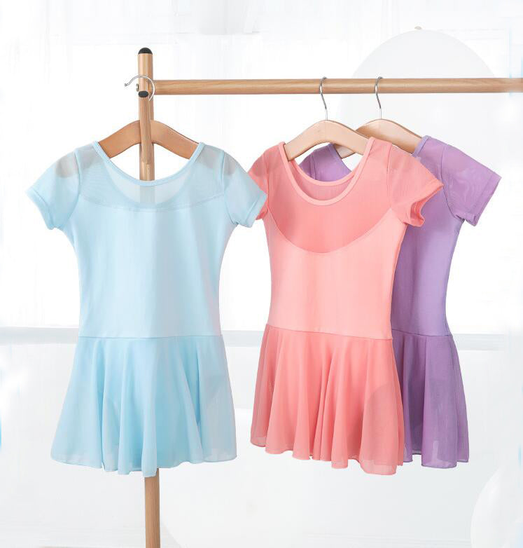 Girls Classic Short Sleeve Dance Dress Ballet Skirted Leotard Activewear