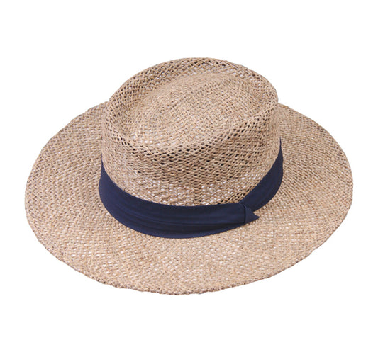 Womens Satin Band Straw Beach Hat Summer Hollow Out Boater Porkpie Hat 2020