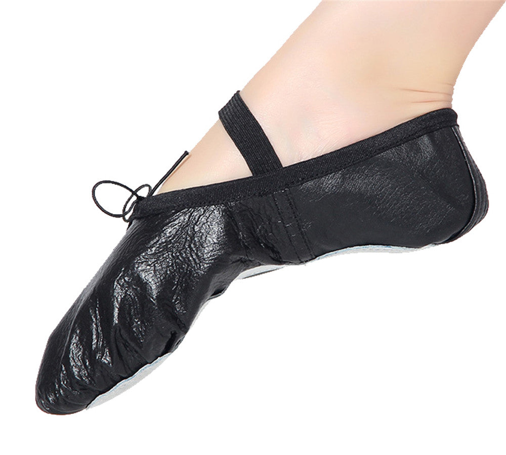 Womens Single Band Leather Ballet Dance Slippers Full Sole Ballroom Belly Shoes